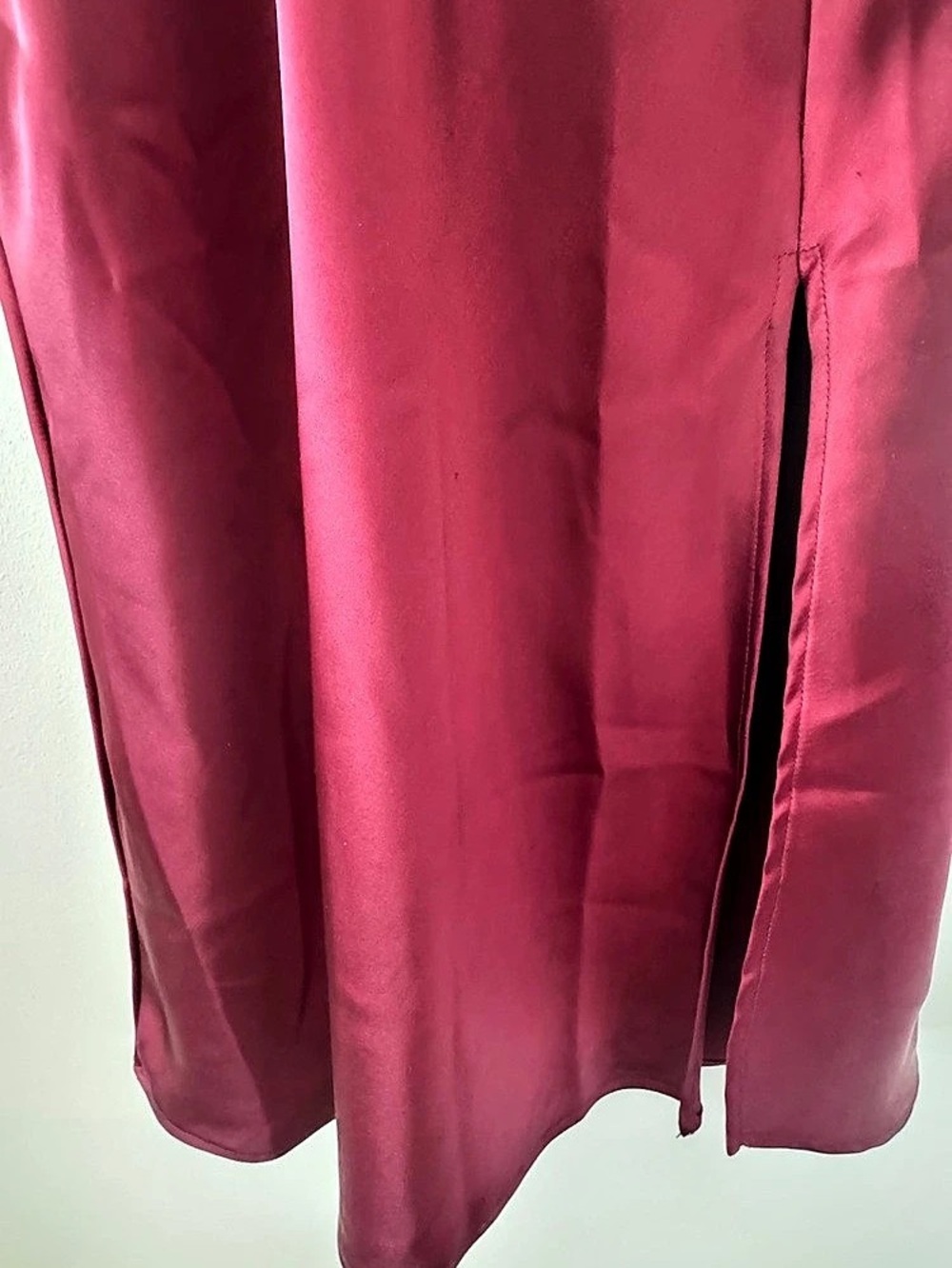 Burgundy Satin Blouson Maxi Dress Side Slit Size S Made in USA - Picture 10 of 11